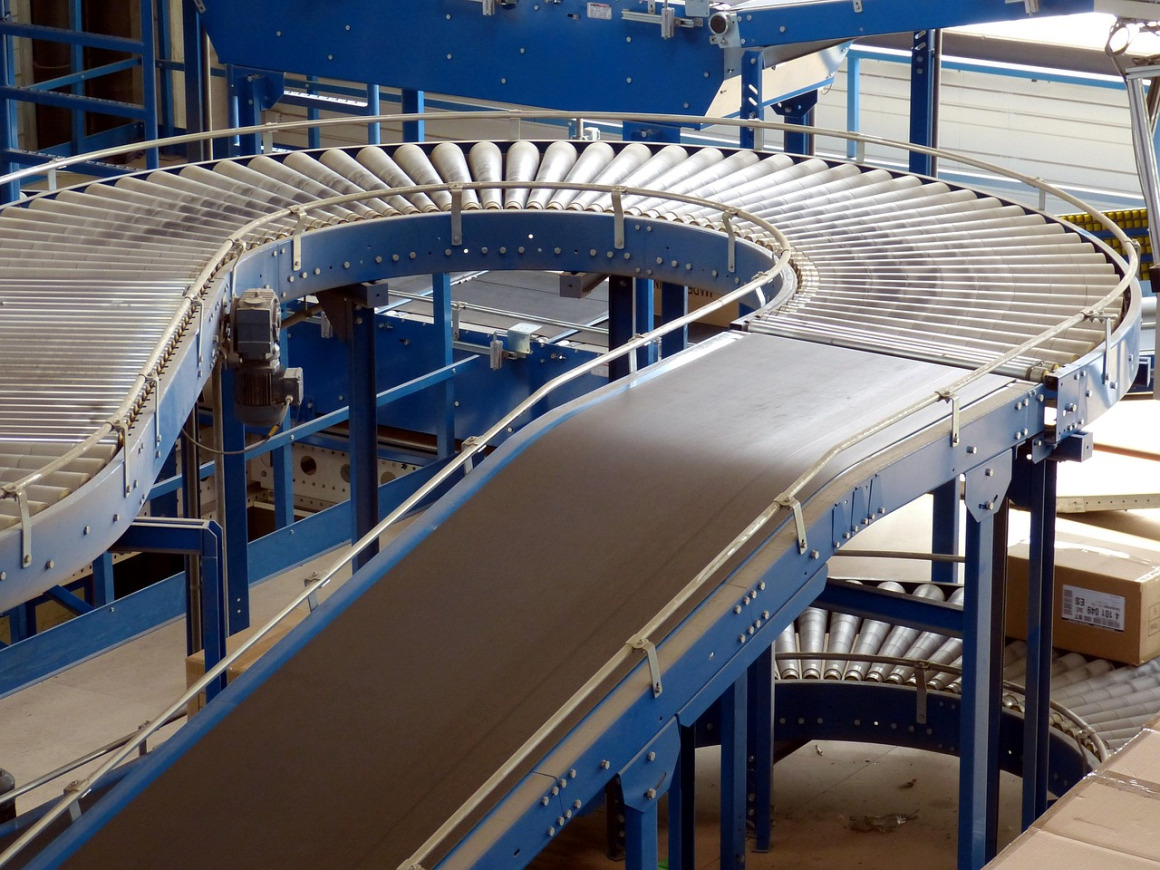 factory industrial hall logistics warehouse conveyor belt tape